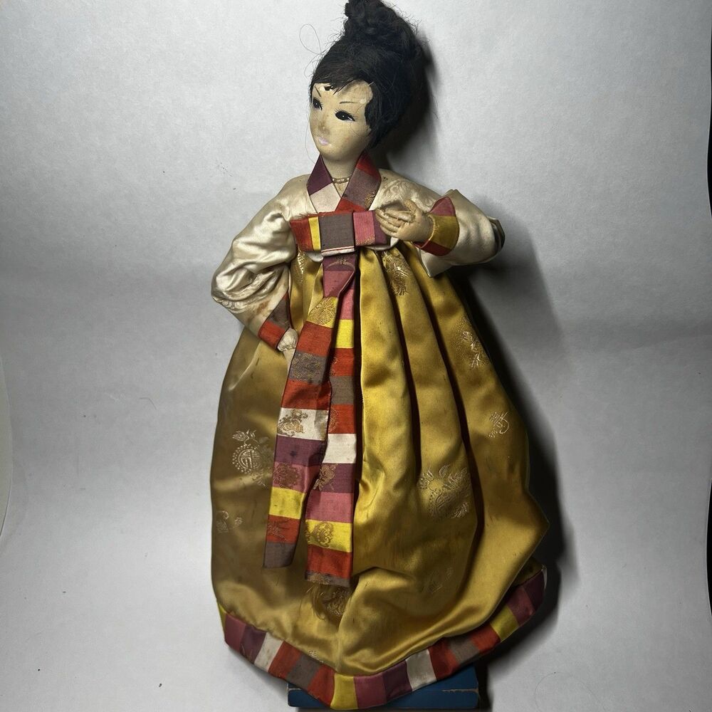 Vtg Korean Hanbok Doll 15" Traditional Silk Dress Made in Korea AS IS